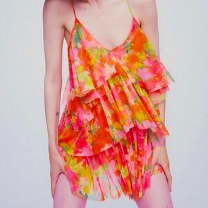 ZARA Printed Tiered Ruffle Mini Dress Size Large NWT  5 0447